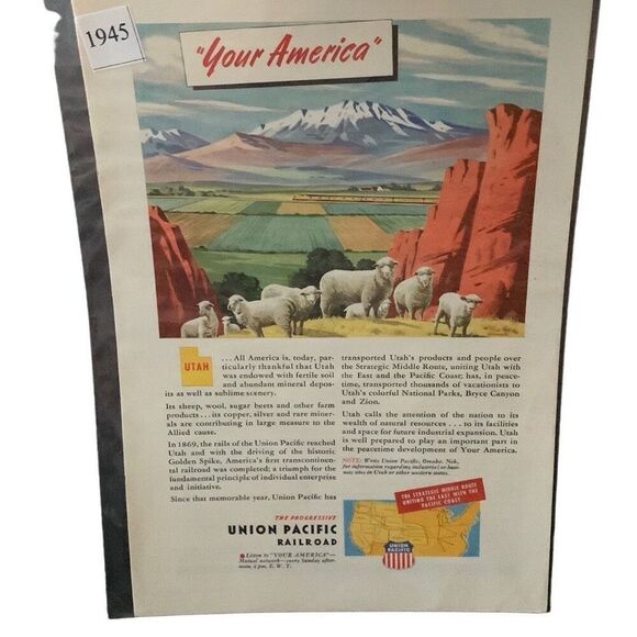 Vintage 1945 Union Pacific Your America Utah Ad Advertisement - Picture 3 of 4